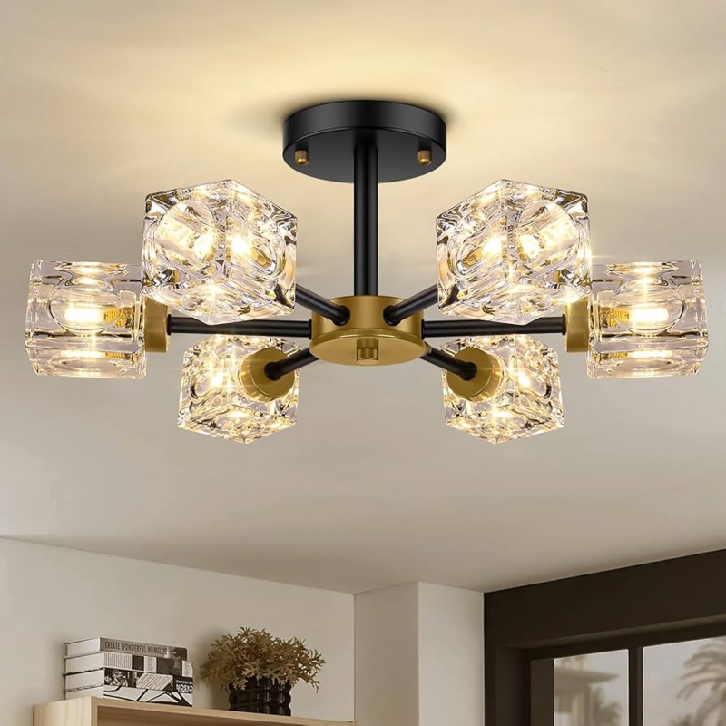 Chandelier Sputnik Design Faceted Crystal Cubes Modern Industrial Light