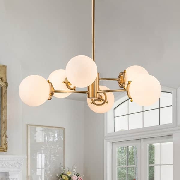 Chandelier Sputnik Silhouette Frosted Glass Globes, Gold Globe Chandelier