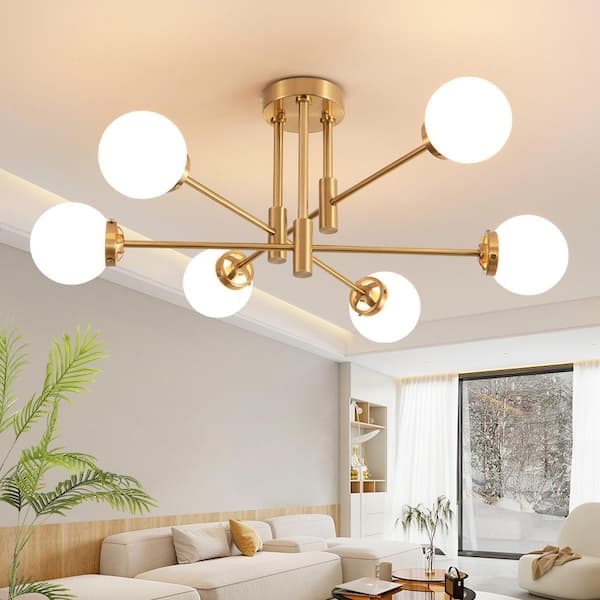 Chandelier Sputnik Silhouette Gold Textured Glass Mid Century