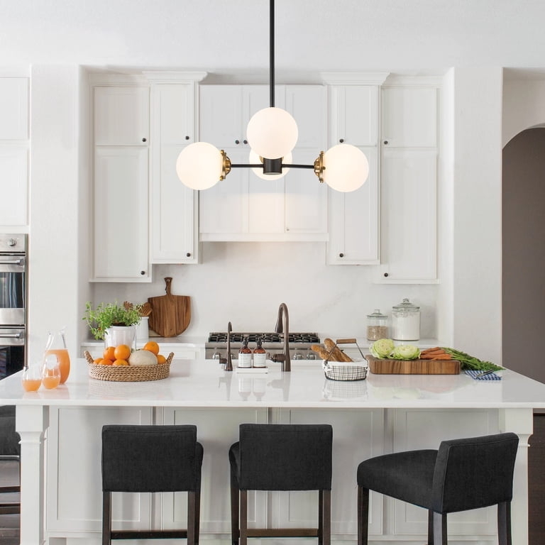 Chandelier Sputnik Silhouette, Opal Glass Globes, 4-Light Cluster