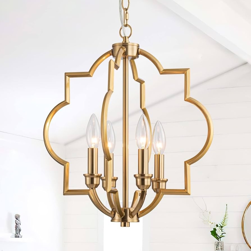 Chandelier Square Lantern Silhouette Brushed Gold 4-Light Geometric