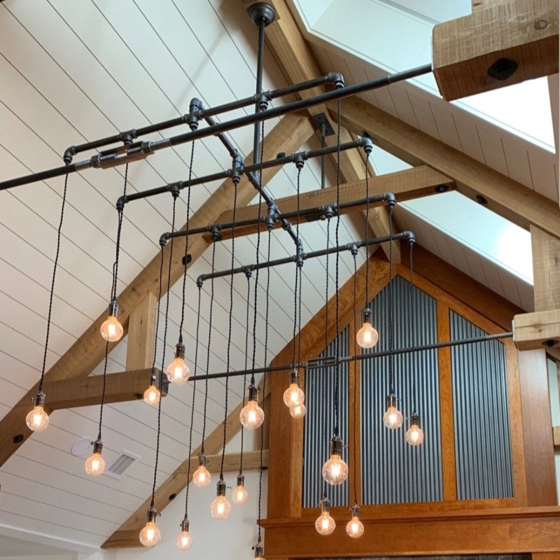 Chandelier, Square Silhouette, 20-Light Configuration, Steel Frame