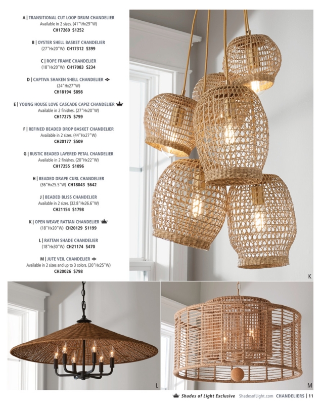 Chandelier Stacked Rattan Shades Black Metal Coastal Modern