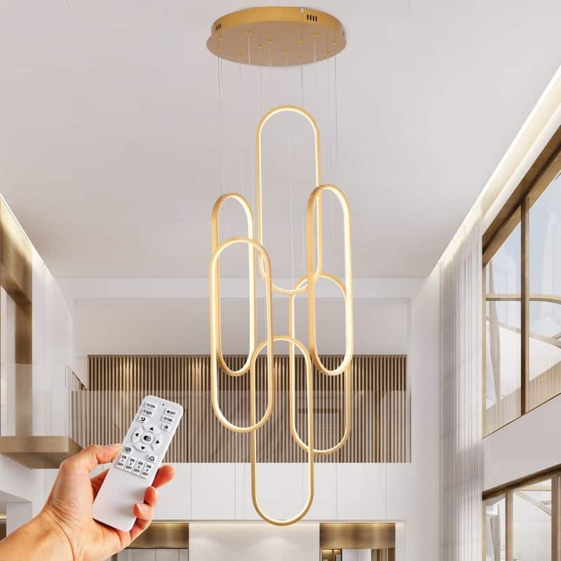 Chandelier Staggered Height Gold Finish LED Rings Contemporary
