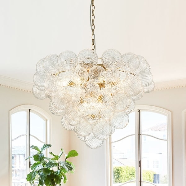 Chandelier Swirled Bubble Glass Brushed Brass Branching Arms Sputnik