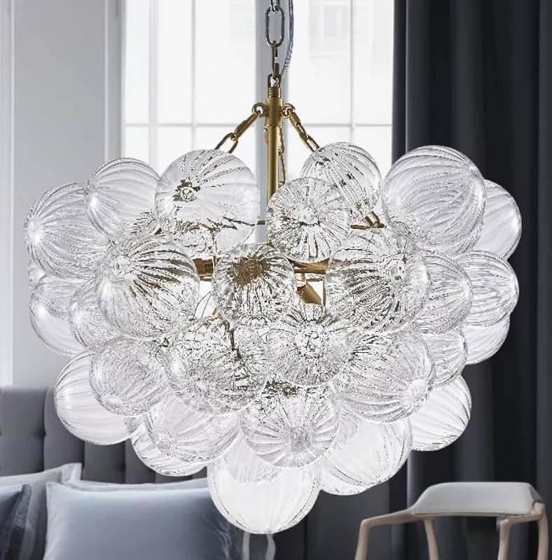 Chandelier Swirled Glass Cluster Gold Plated Frame Mid Century Modern