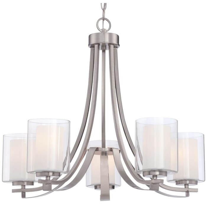 Chandelier Tapered Glass Frosted Shades Brushed Nickel Transitional