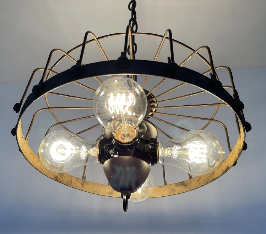 Chandelier, Three-Light Cage Design, Moody Style, Edison Bulbs