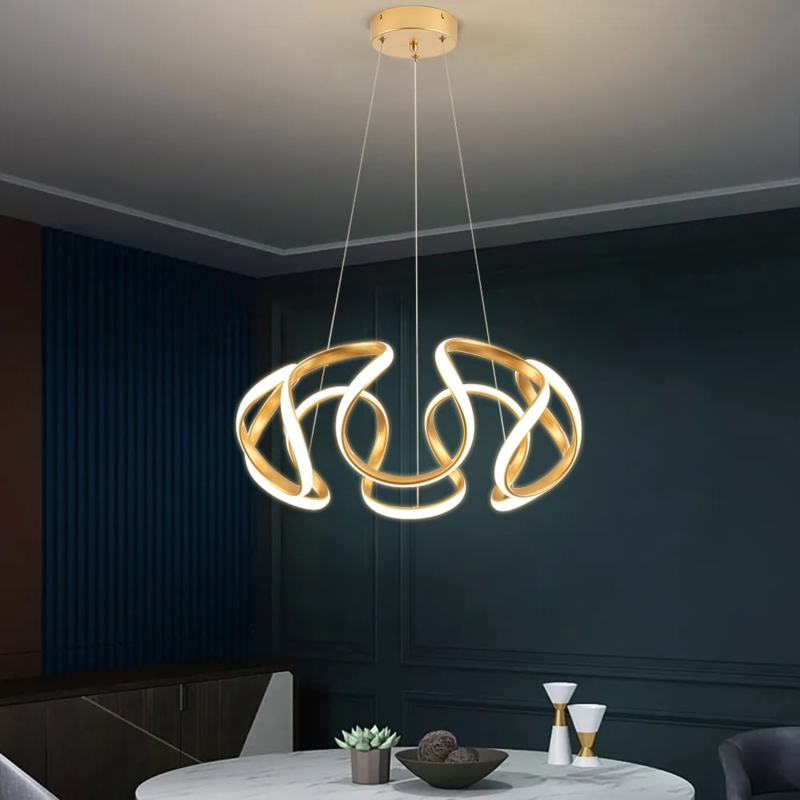 Chandelier Three-Ring Design Brushed Gold LED Minimalist Pendant