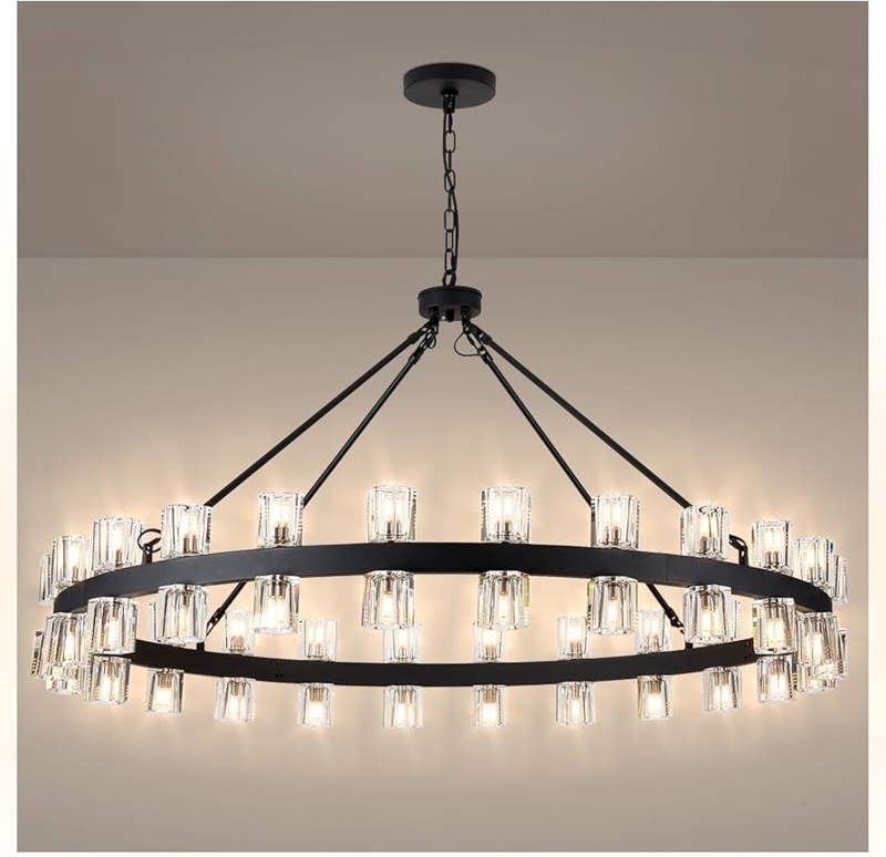 Chandelier Three Tier Crystal Shades Grand Wagon Wheel Fixture