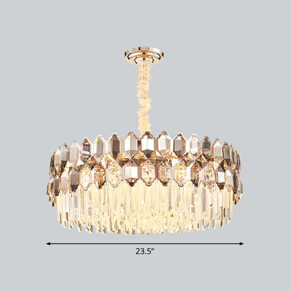 Chandelier Three-Tier Octagonal Rings Gold Plated Crystal Prisms