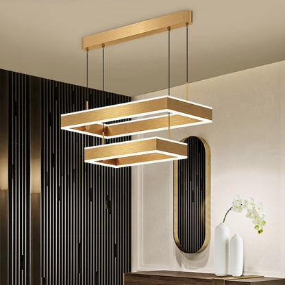 Chandelier Three-Tier Square Gold LED Frame Modern Postmodern Fixture
