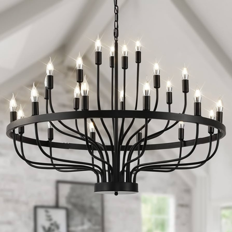 Chandelier Three Tier Wagon Wheel Large Scale Farmhouse Foyer