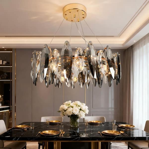 Chandelier Three Tiered Crystal Gold Prism Modern Glam Dining Light