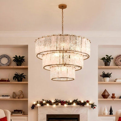 Chandelier Three-Tiered Distressed Gold Eight-Light
