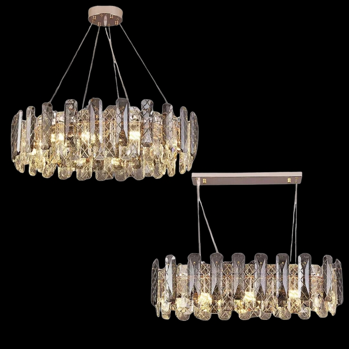 Chandelier Three Tiered Drum Rectangular Prisms Polished Dark Metal Glam