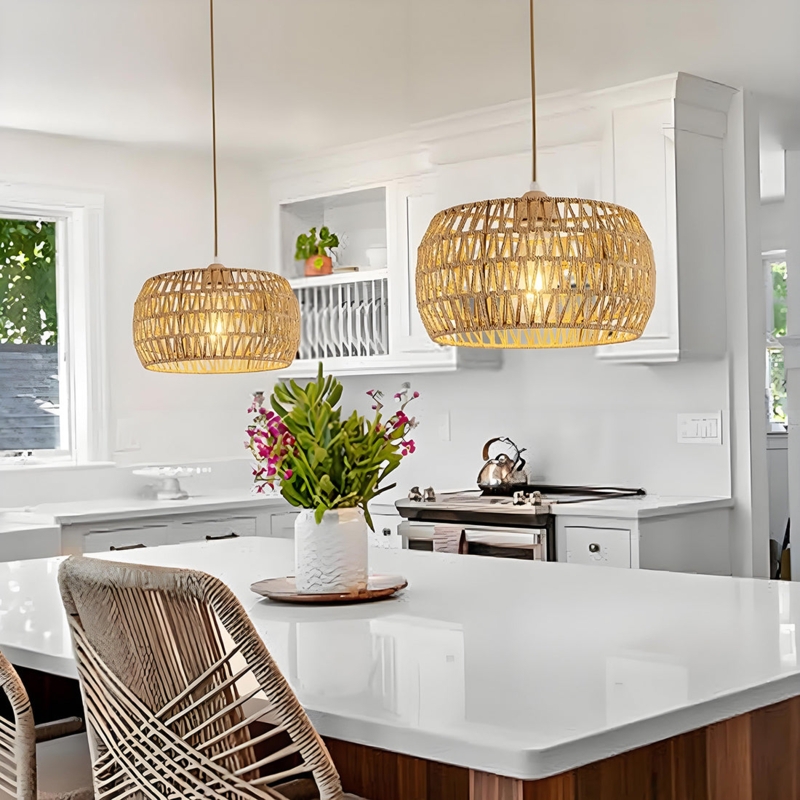 Chandelier Tiered Basket Weave Modern Farmhouse Coastal Exposed Bulbs
