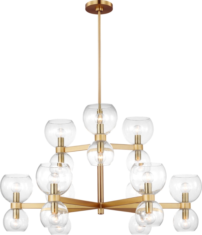 Chandelier Tiered Brass Curved Glass Rods Transitional