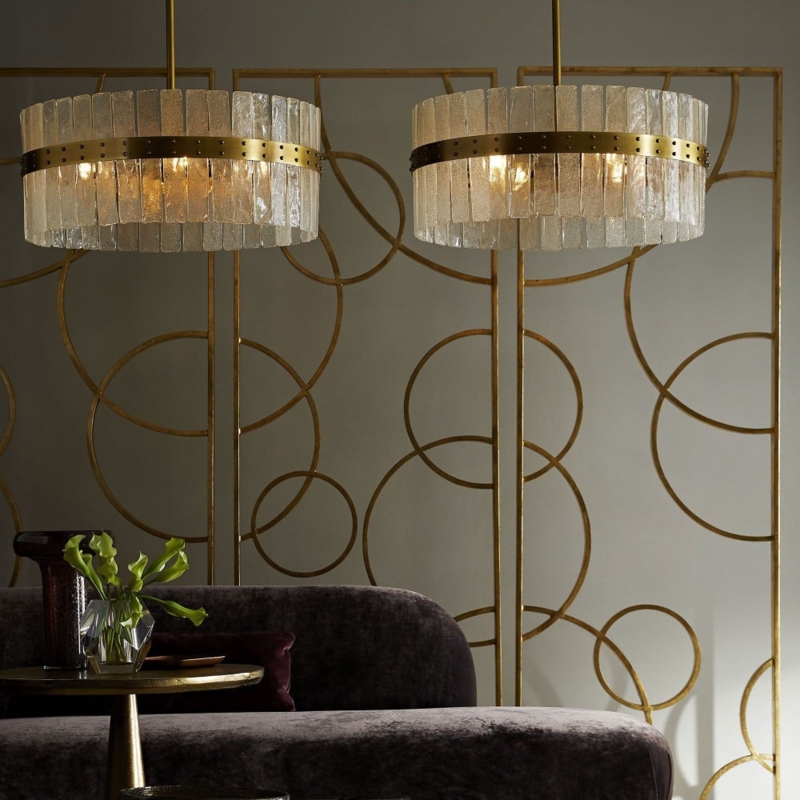 Chandelier Tiered Brass Frame Seeded Teardrop Glass Organic Glam