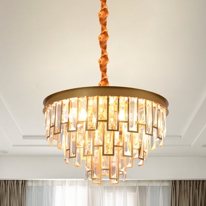 Chandelier Tiered Conical Shape, Faceted Crystal Panel Ceiling Light