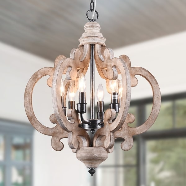 Chandelier Tiered Crown Silhouette Beaded Details Weathered Wood