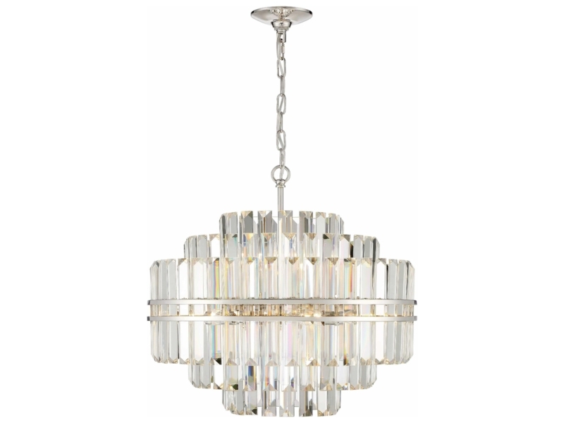 Chandelier, Tiered Crystal Prism with Polished Nickel Frame