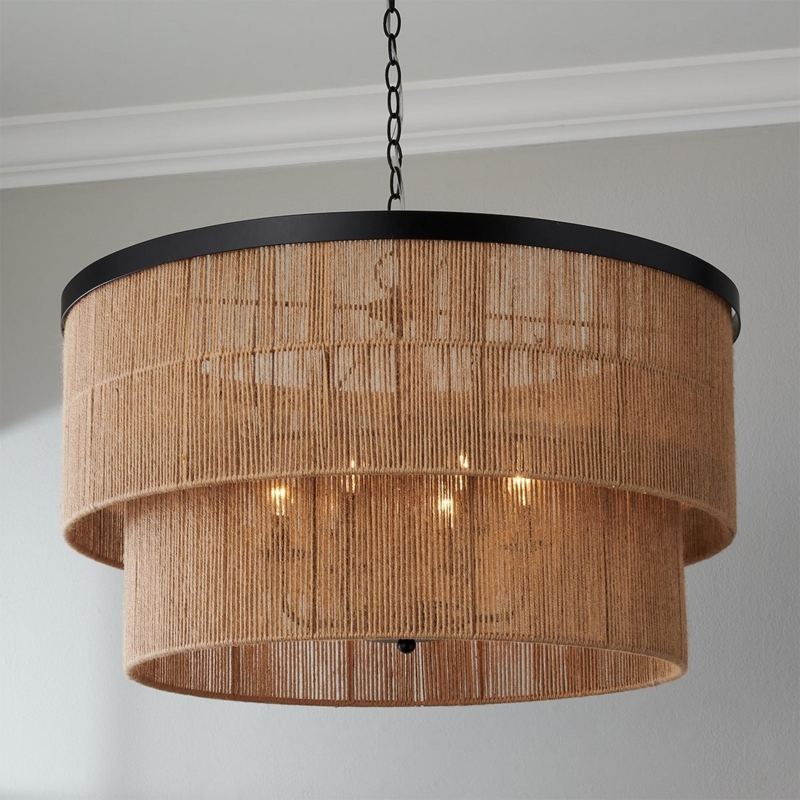 Chandelier Tiered Drum Silhouette Textured Off-White Shades Transitional