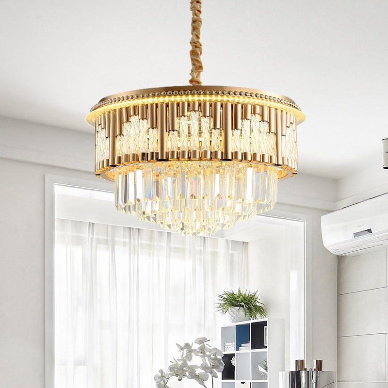 Chandelier Tiered Gold Frame Layered Crystal Rods Modern Glam