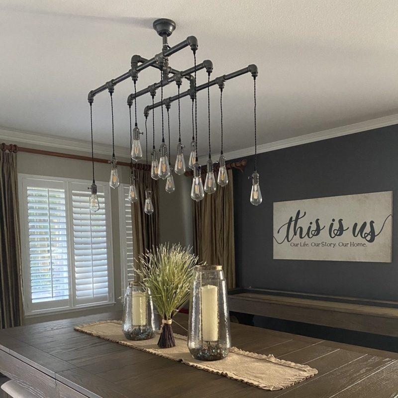 Chandelier Tiered Linear Structure: 14 Light Industrial Dining Fixture