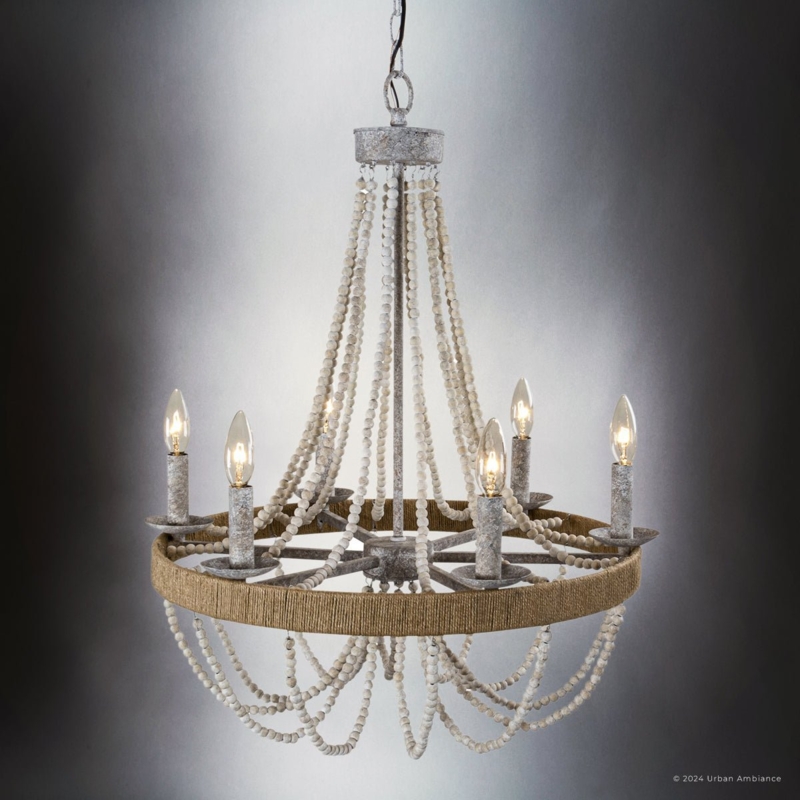 Chandelier Tiered Open Cage Distressed Gray Finish Coastal Lantern