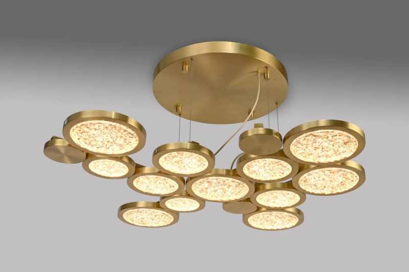 Chandelier Tiered Ring Polished Gold Textured Glass Globes Glam
