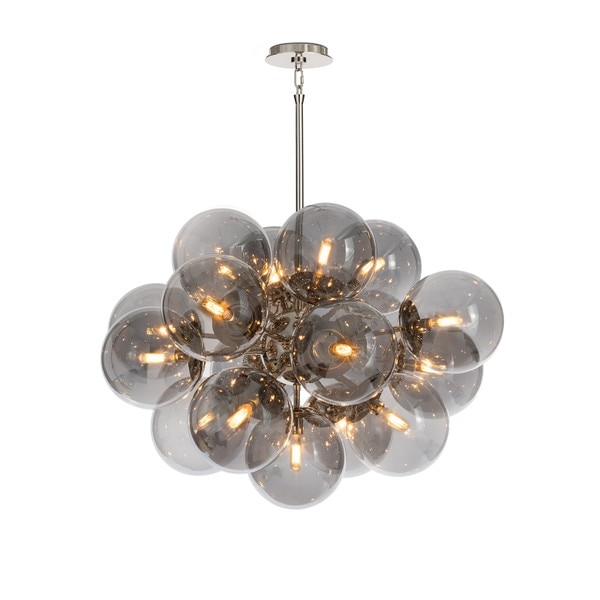 Chandelier, Tiered Smoke Glass Cylinders, Polished Nickel Finish