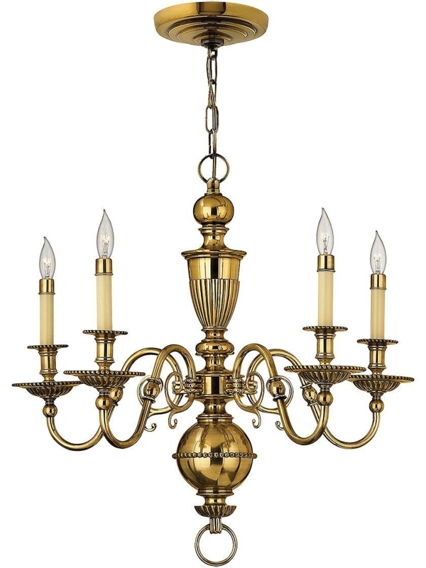 Chandelier Traditional Burnished Finish 5-Light Fluted Column