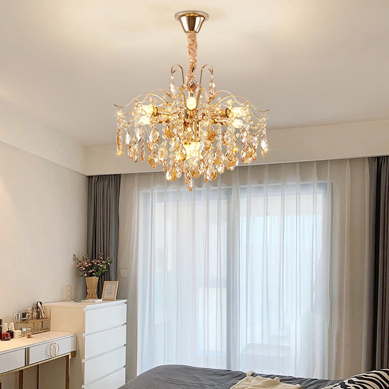 Chandelier: Traditional French Country Iron with Beaded Crystal Swags