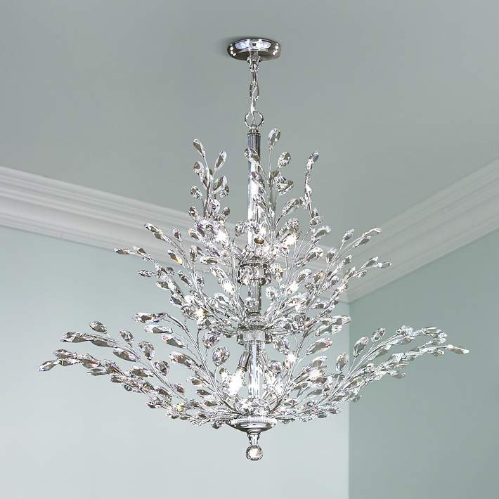 Chandelier: Traditional Multi-Tiered Silver with Crystal Leaf Accents