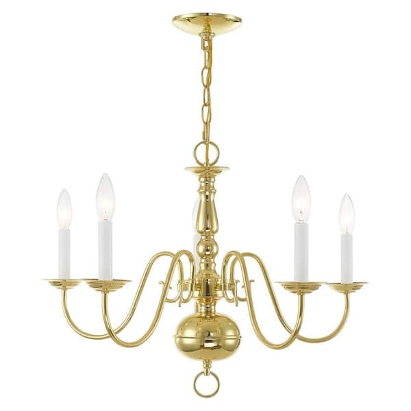 Chandelier, Traditional Polished Brass with Candle Style Arms