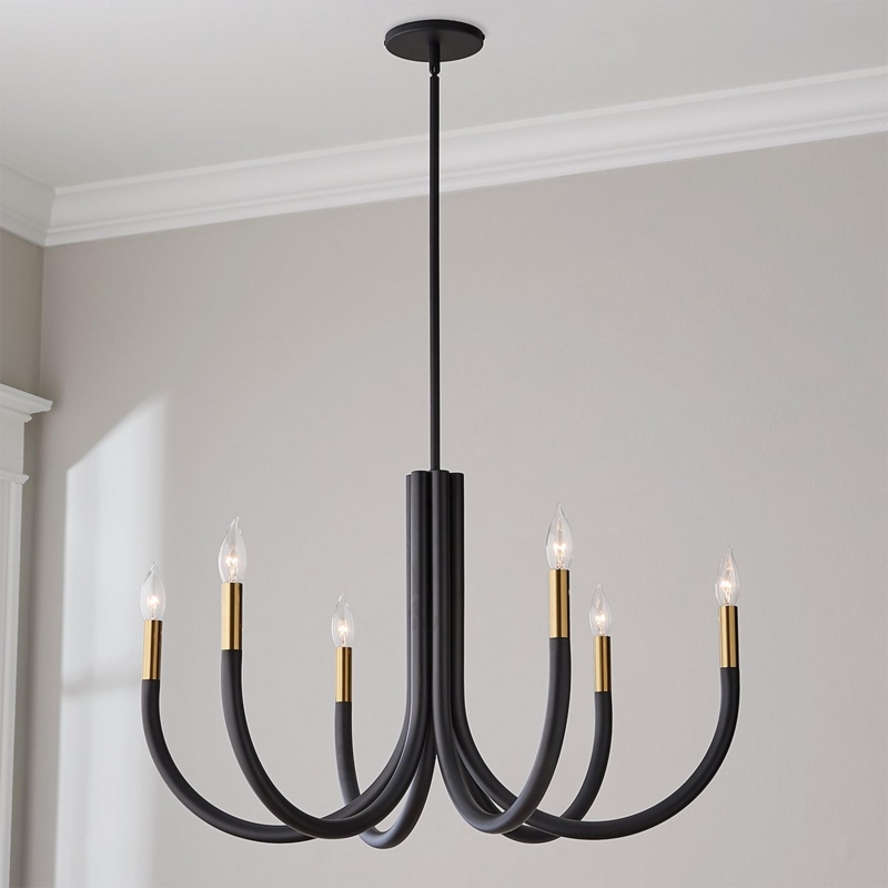 Chandelier Transitional Curved Arms Exposed Bulbs Dining Room