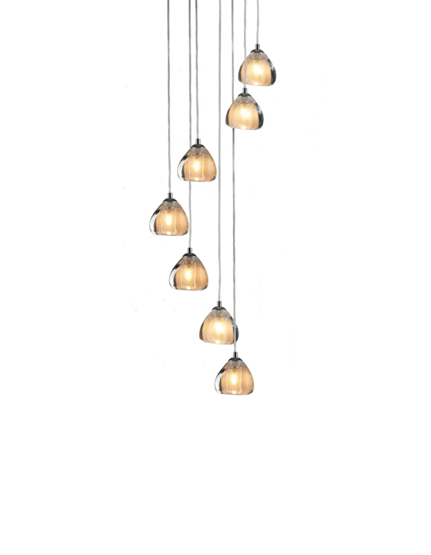 Chandelier Triangular Tiers Amber Seeded Glass Cascading Fixture