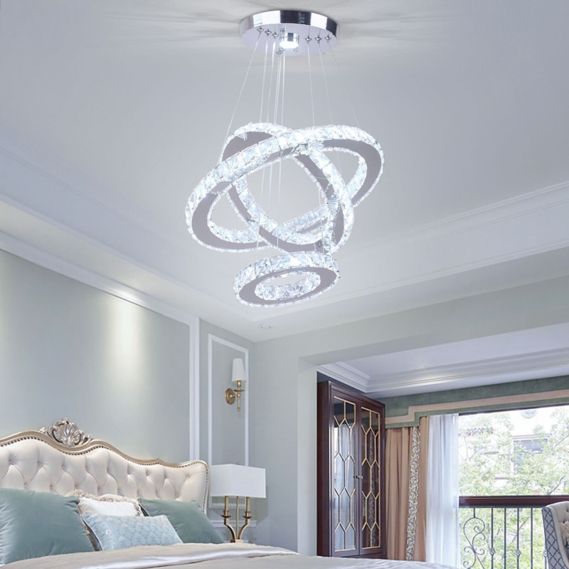 Chandelier Triple Ring Crystal-Like Facets Polished Finish