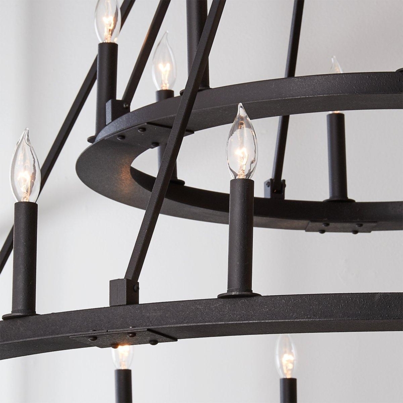 Chandelier, Two-Tier 24-Light Black Iron, Minimalist Iron Ring Light