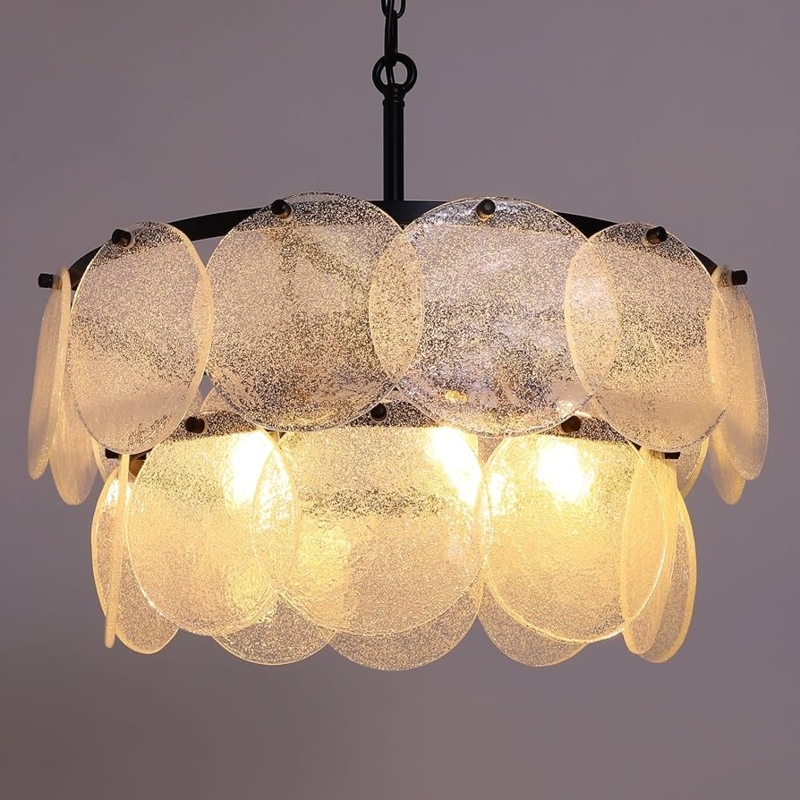 Chandelier Two Tier Candelabra Seeded Glass Farmhouse Lighting