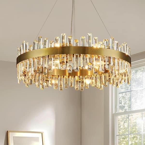 Chandelier Two-Tier Circular Frame with Vertical Crystal Rods