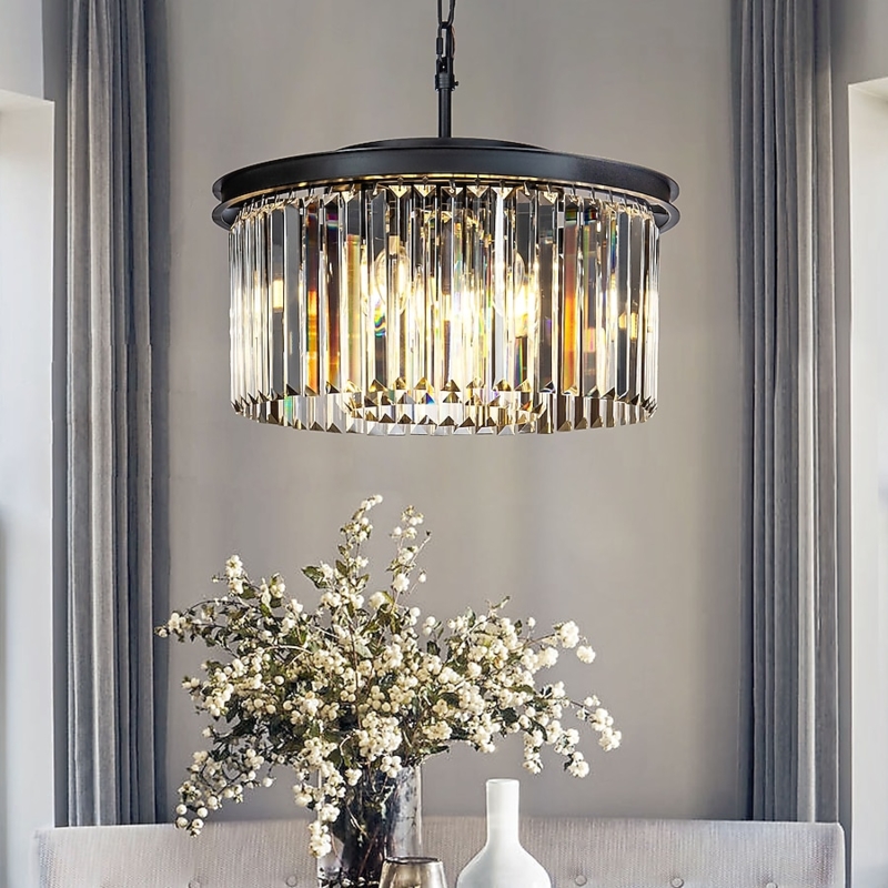Chandelier Two Tier Crystal Faceted Prisms Contemporary Glam Light