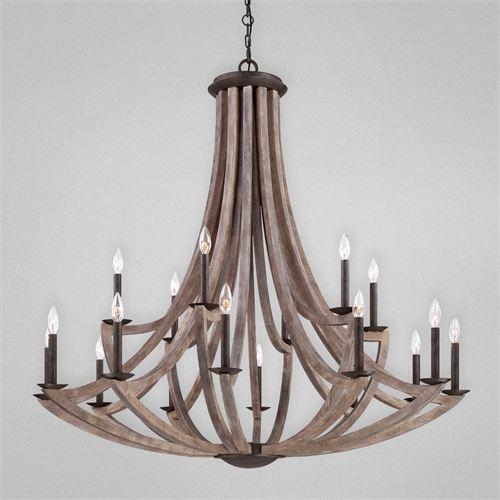 Chandelier, Two Tier Design, 18 Bulb Count, Wood Rings, Large Foyer