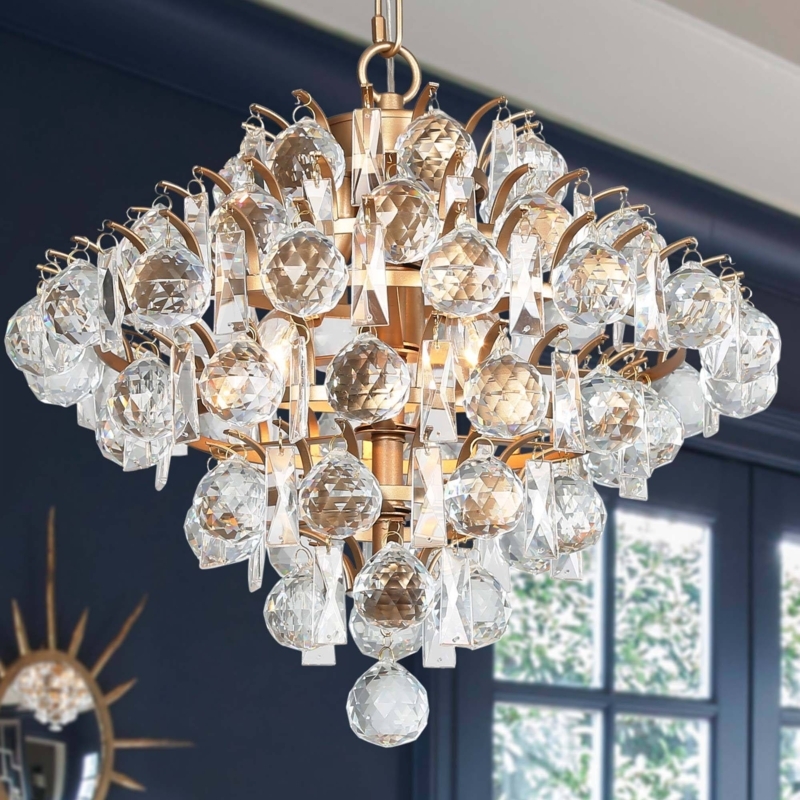 Chandelier Two-Tier Faceted Prisms Matte Finish Contemporary
