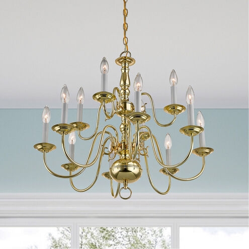 Chandelier, Two-Tier Polished Brass Traditional Fixture