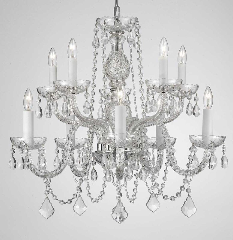 Chandelier, Two-Tier Polished Gold Droplets, Elegant Crystal Chandelier