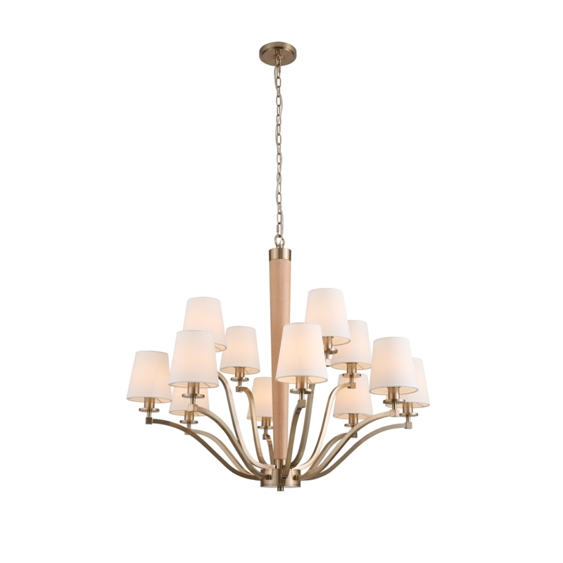 Chandelier, Two-Tier Satin Gold, Elegant Curved Arm Chandelier