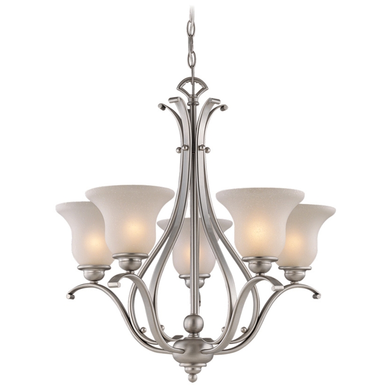 Chandelier Uplight Shades Scrolled Arms Brushed Nickel Transitional