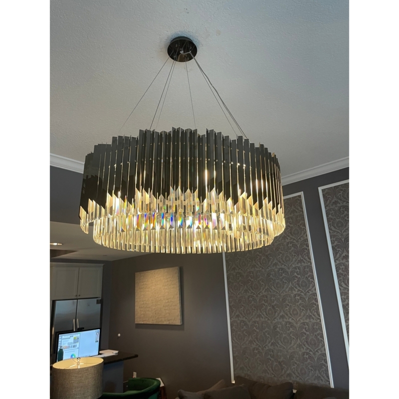 Chandelier Vertical Crystal Arrows: Black Titanium Drum Contemporary Light